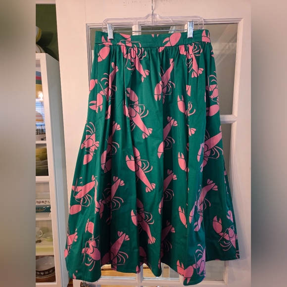 Boden Green Midi Skirt with Pink Lobster Print - Size 12R - Picture 6 of 12